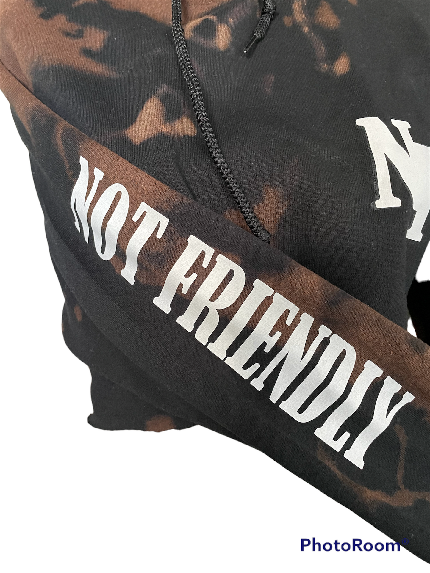 NOT FRIENDLY - Black *BLEACHED DYED* Cropped Hoodie image 2