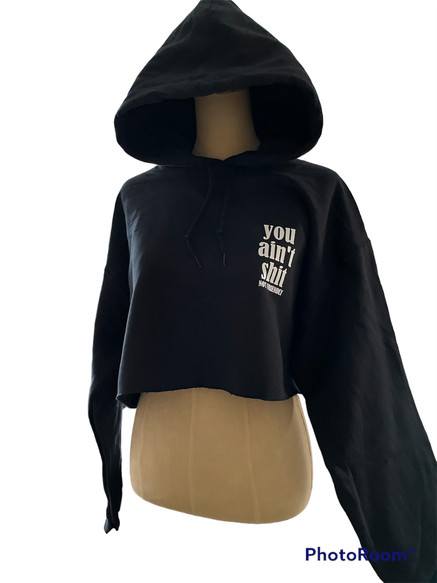 NOT FRIENDLY - Black  “You Ain’t Shit”  Cropped Hoodie image 0