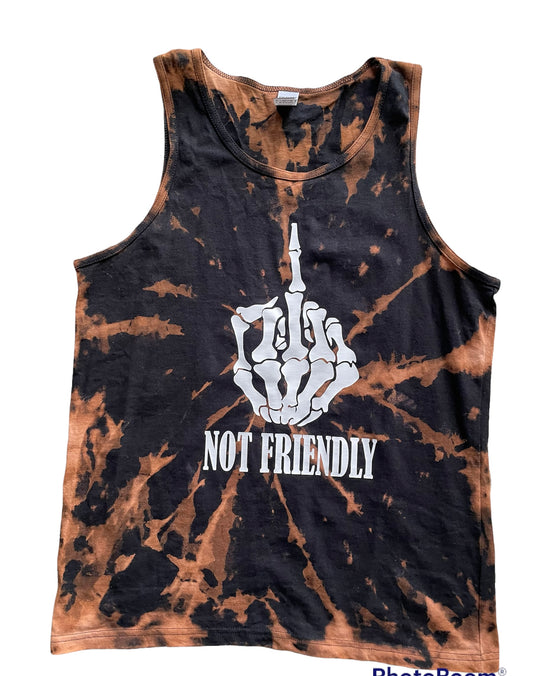 NOT FRIENDLY - Black Bleach Dyed *LIMITED EDITION* “F Off” Tanks (men’s fit) image 0