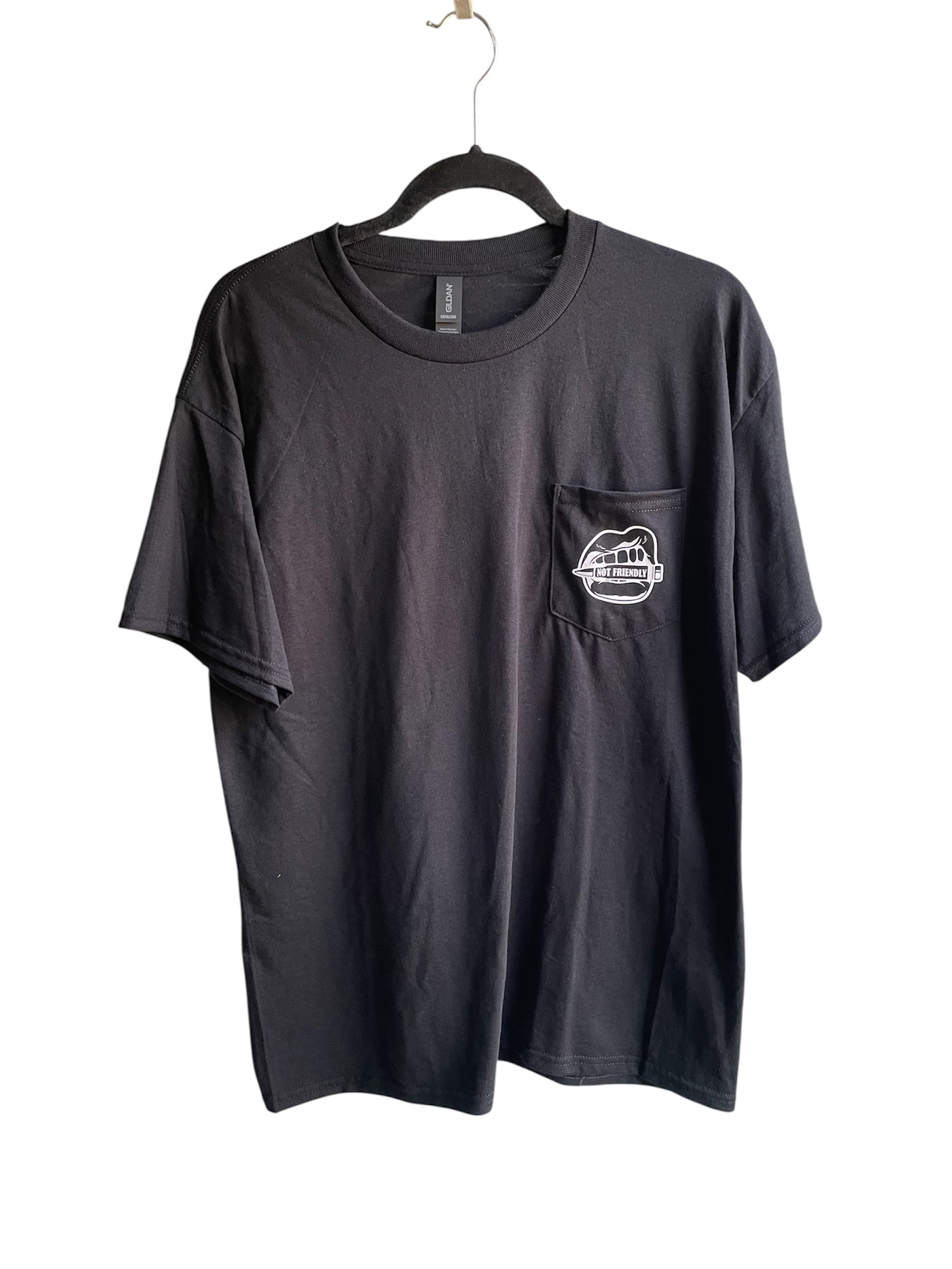 NOT FRIENDLY- Black Tee - “Bite The Bullet” Pocket Tee image 0