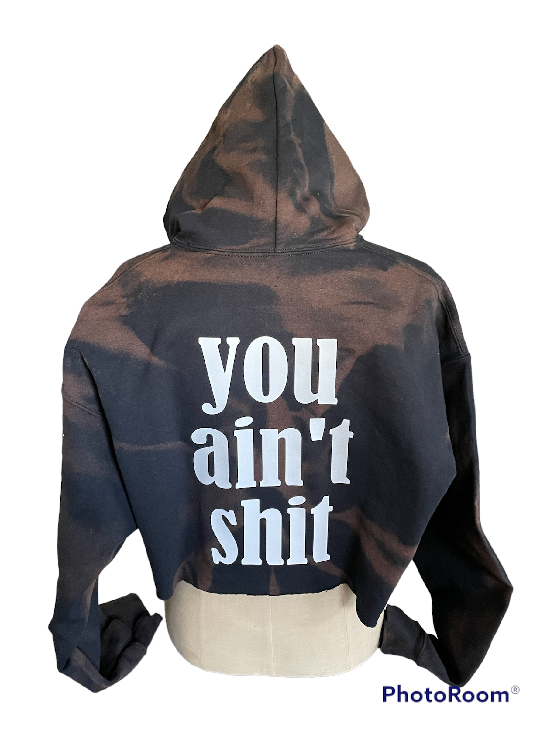 NOT FRIENDLY - Black *BLEACHED DYED*  “You Ain’t Shit” Cropped Hoodie image 1