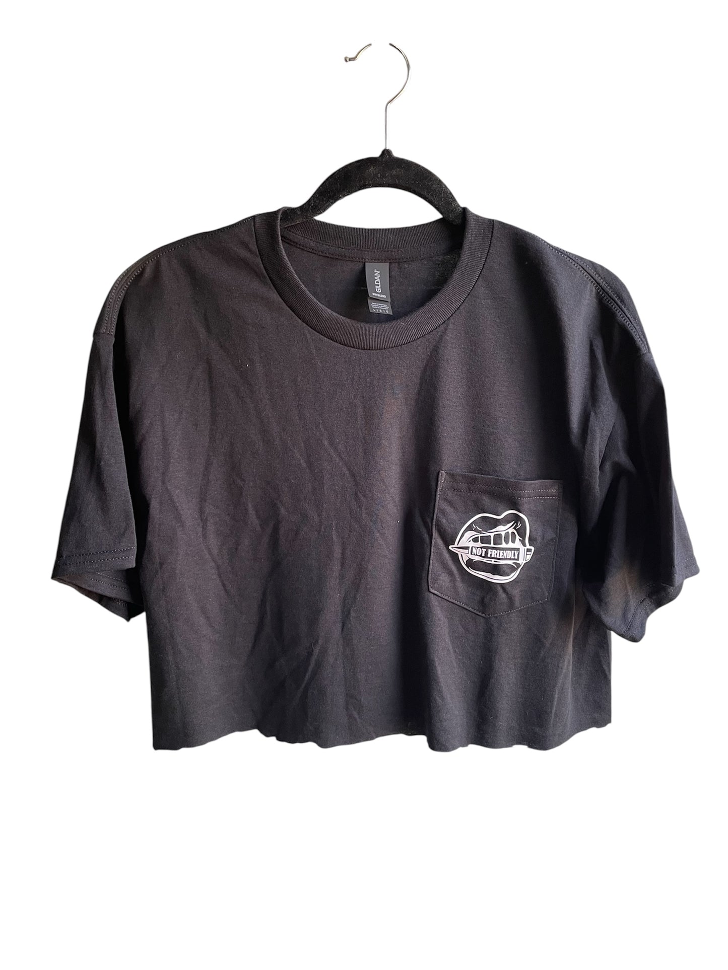 NOT FRIENDLY- Black Tee - “Bite The Bullet” Crop Pocket Tee image 0